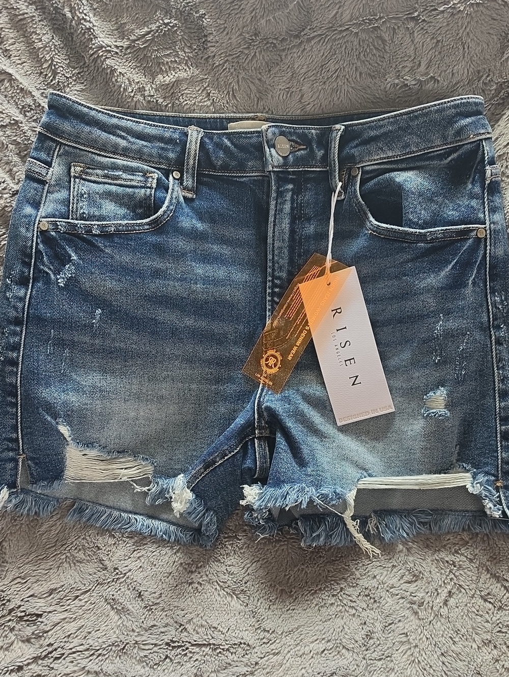 Risen Women's Distressed Denim Shorts in Blue